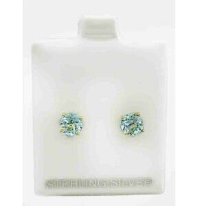Genuine 1.58 Cts Aquamarine Stud Earrings 14k Gold Plated (.925)
